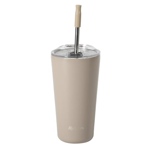 Mr. Coffee Java Quest 16 oz Double Wall Stainless Steel Tumbler with Lid & Reusable Straw, Insulated Thermal Drink Cup for Hot & Cold Beverages, Taupe - color: Taupe