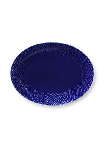Lyngby Porcelaen Rhombe Color Oval Serving Dish | Dark Blue Porcelain | 13.8 x 10.4 Inches
