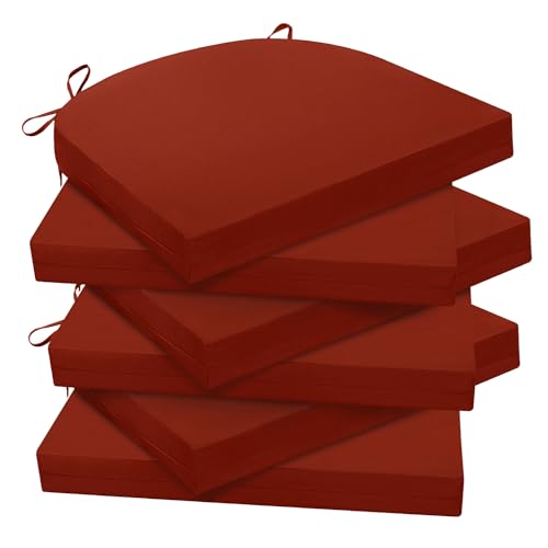 Wellsin Outdoor Chair Cushions for Patio Furniture - Patio Chair Cushions Set of 6 - Water Resistant Round Corner Outdoor Seat Cushions 17"X16"X2", Brick Red - color: Solid Color/ Brick Red, size: 17"x16"x2"(Pack of 6)