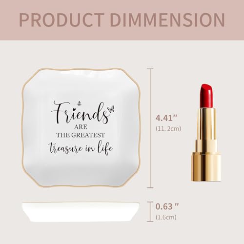 Best Friend Birthday Gifts for Women – Ceramic Jewelry Tray | “Friends are The Greatest Treasure in Life” – Friendship Gifts for Women, Friend Gifts – Ceramic Ring Dish - color: Gold wavy lines-Friend