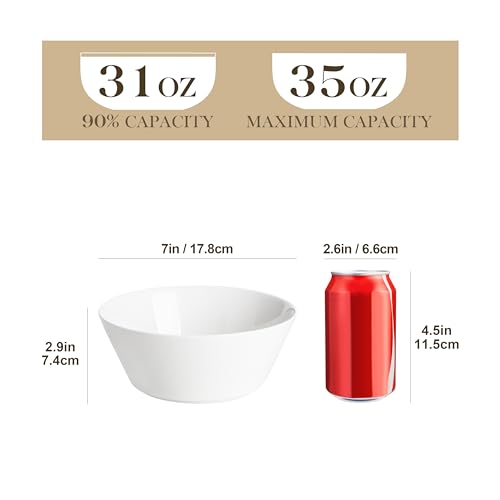 MALACASA 35 OZ Soup Bowls Set of 4, White Bowls Deep Cereal Ramen Bowl | Ceramic Bowls for Salad, Pasta, Pho, Dessert, Fruit, Kitchen Essential, Dishwasher Microwave Safe, Series REGULAR - size: 35oz(4pcs)