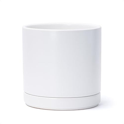 D'vine Dev 8.2 Inch Ceramic Planter Pot, White, 94-O-D-1 | Modern Cylinder Design, Drainage Hole & Saucer Included, Stable Structure, Elegant Home Accent - color: White, size: Medium