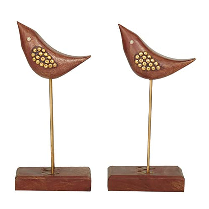 Deco 79 Wood Bird Sculpture, Set of 2 3" W, 10" H, Brown