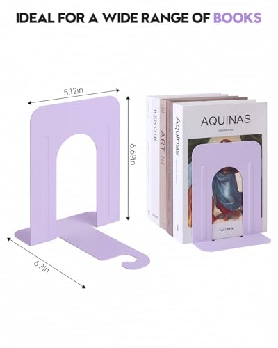 Honagu Bookends, Metal Book Ends, Bookends for Shelves, Book Holder Stopper for Heavy Books/CDs/DVDs ((1 Pair/2 Pieces, Light Purple) - color: Light Purple