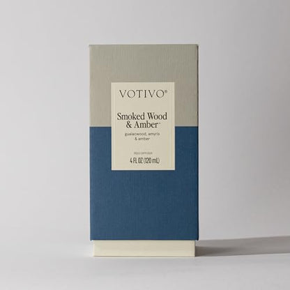 Votivo Smoked Wood & Amber Signature Reed Diffuser | Woody Scented Home Fragrance Diffuser with Sticks, Reed Oil and Glass Bottle | Decorative Air Freshener for Home Decor | 4 oz