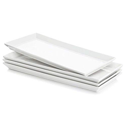 Sweese Rectangular Porcelain Platters, Serving Trays for Parties, 13.8 Inch Large Serving Dishes for Steak, Taco, Sushi, Appetizer, Cake - Dishwasher & Oven Safe - Set of 4, White - size: 13.8 Inch