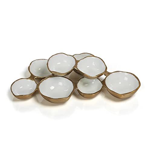Zodax Cluster of 8 Round Serving Bowls Gold and White 12.75 in x 7.25 in x 2.25 in - color: Gold