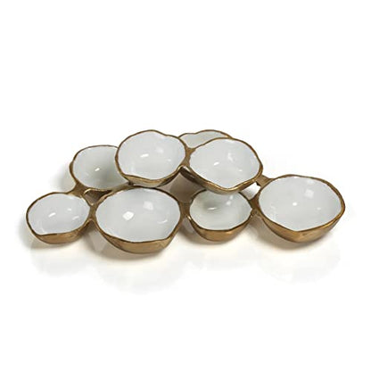 Zodax Cluster of 8 Round Serving Bowls Gold and White 12.75 in x 7.25 in x 2.25 in - color: Gold
