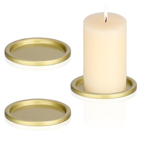 OwnMy 3PCS Iron Candle Holders for Pillar Candles, 3" Metal Candle Plates | Small Round Tealight Holders Gold Iron Pillar Candle Trays, Elegant Candle Stand Bases for Wedding Dining Table Centerpieces - color: Gold-3pcs