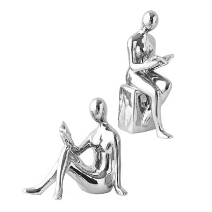 1pair Abstract Reader Statue Bookends Modern Ceramic Home Decor for Bookshelf Office Elegant Reading Figurines for Living Study Artistic Desktop Decoration