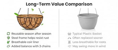Kingbuy 10 Inch Metal Hanging Planter Basket with Coconut Fiber Liner Round Wire Hanging Plant Flower Pot for Home Garden Patio Decoration, Grid Pattern, 2 Pack - size: 10 Inch, style: Grid