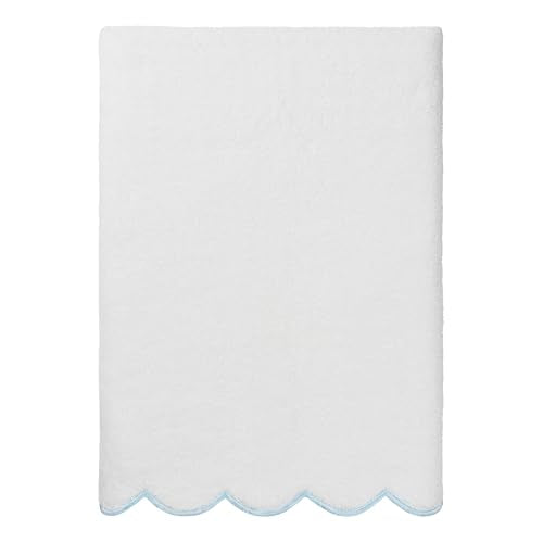 Grace Scallop Personalized Towel, Blue Custom Bathroom Towel, Monogrammed Towel in Soft Turkish Cotton for Elegant Bathroom Decor-Blue-Bath Towel - color: Blue, size: Bath Towel