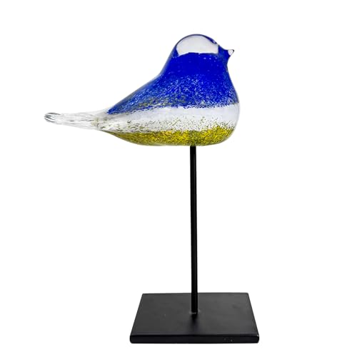 Handmade Blown Glass Bird with Iron Leg Glass Animals Paperweight Crystal Art Statue Modern Home & Office Decor - Perfect for Living Room, Dining Table, or Gift - color: Ga-29