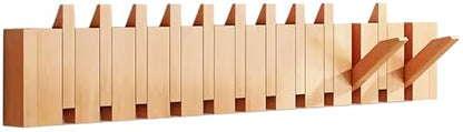 Wall Mounted Coat RackHooks Piano Key Hangers Natural Solid Wood Hanger Non-Woven Fabric Clothes Hangers for Closet, Kitchen, Bedroom, Bathroom, Entryway (Beech, 12 Hooks) - color: beech, size: 12 Hooks