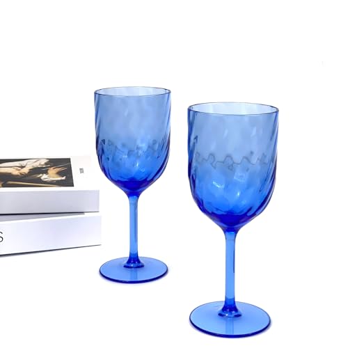 Yalin Set of 6 Unbreakable 15 oz Acrylic Plastic Wine and Water Tumbler Stackable Goblets. (Blue, 15 oz) - color: Blue, size: 15 oz