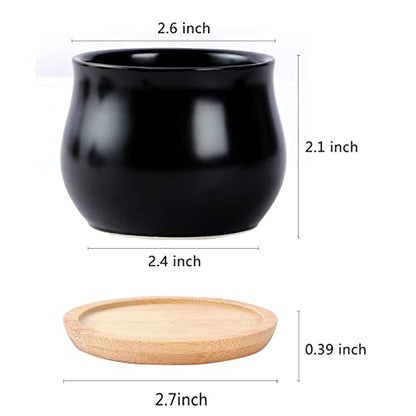 SHECIPIN 8 Pack Succulent Plant Pot, Matte Black Mini 2.6 inch Ceramic Flower Planter Pot with Bamboo Tray, Small Pots for Plants, Plants Not Included - color: Black