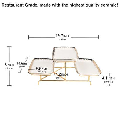 Three-Tier Ceramic Plate Rack - A Foldable Gold-Rimmed Plate Rack with Three 10.6-inch Gold-Rimmed Plates for displaying Food, Fruit, Desserts, and Serving Guests. - color: 3-tier 10.6 Inch Serving Rack
