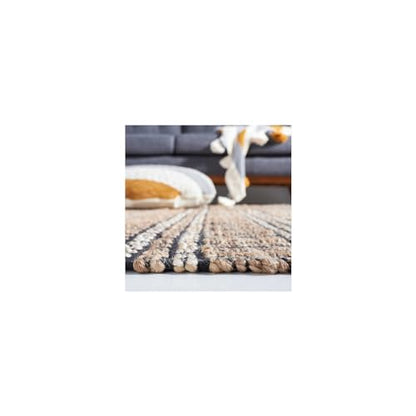 SAFAVIEH Natural Fiber Collection Area Rug - 6'6" Square, Black & Natural, Handmade Flat Weave Stripe Jute & Cotton Jute, Ideal for High Traffic Areas in Living Room, Bedroom (NFB651Z) - color: Black/Natural, size: 6'6" x 6'6" (Square)