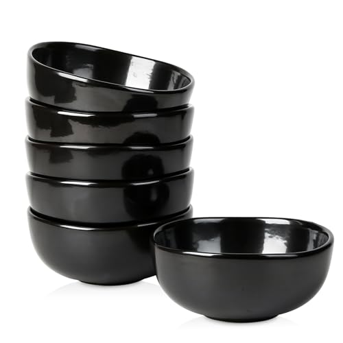 vicrays Ceramic Cereal Bowls Set - Porcelain 26 Ounce Soup Salad Bowls Set - Rice Dessert Cream Bowls Set - Chip Resistant Dishwasher Microwave Safe - Set of 6 (Black) - color: Black