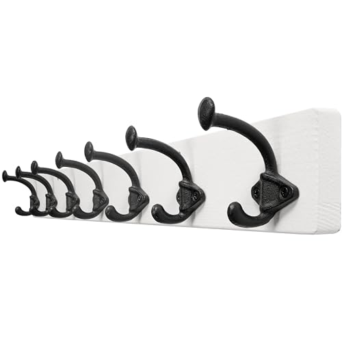 WEBI Rustic Coat Rack Wall Mount,30" Long 7 Cast Iron Coat Hooks Wall Mounted,Heavy Duty Farmhouse Wood Coat Hanger Wall Antique Vintage Hooks for Hanging Jacket,Clothes,Backpack,Black on White - color: White, size: 30 Inch