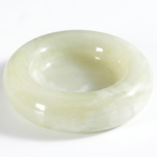 Small Marble Tray - Natural Stone Ring Dish in Light Green, 4.3" Round Decorative Trinket Holder for Jewelry - color: Light Green