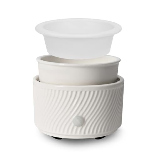 ASAWASA Ceramic Candle Warmer and Wax Melt Warmer with 1 PC Silicone Liner | 4-in-1 Electric Warmer, For Jar Candle Wax Cube Essential Oil Coffee, Ideal Gift for Home Office Kitchen - color: White Bend