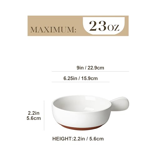 MALACASA 23 Oz French Onion Soup Bowls With Handles, Ceramic Soup Crocks for Cereal, Pasta, Beef Stew, Chilli, Oven Microwave Dishwasher Safe, Set of 4, White, Series TARA - color: White