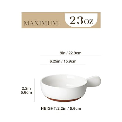 MALACASA 23 Oz French Onion Soup Bowls With Handles, Ceramic Soup Crocks for Cereal, Pasta, Beef Stew, Chilli, Oven Microwave Dishwasher Safe, Set of 4, White, Series TARA - color: White