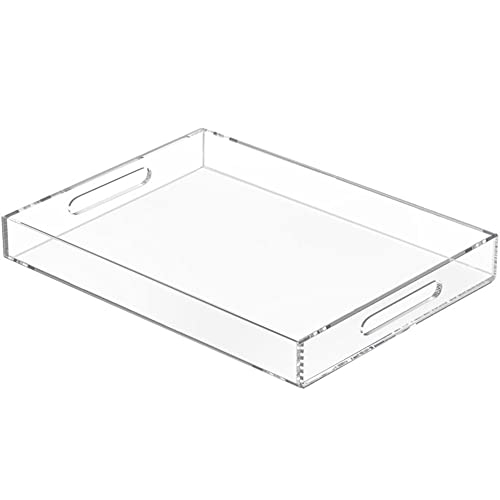 NIUBEE Clear Serving Tray 12x16 Inches -Spill Proof- Acrylic Decorative Tray Organiser for Ottoman Coffee Table Countertop with Handles | Spill-Proof tray for Coffee Table, Ottoman | Decorative Tray for Breakfast in Bed, Drink Serving & Home Organization