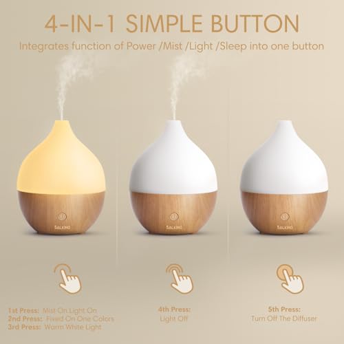 SALKING Essential Oil Diffuser with Luxury Hotel Fragrance Oil Set, 100ml | Aromatherapy Diffuser for Home, Ultrasonic Diffuser, Auto Shut-Off, 8 Color LED Lights, Cool Mist Humidifier,Quiet, Bedroom - color: Wooden Grain + Oil