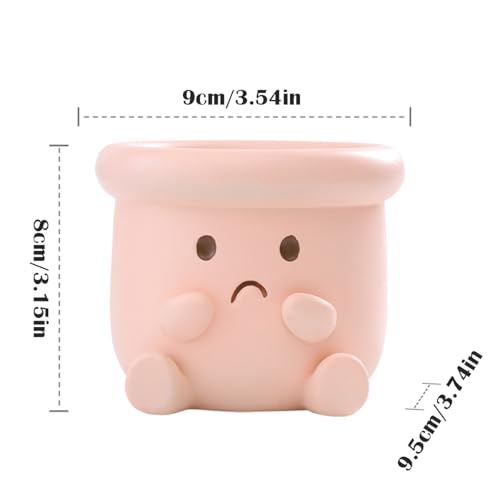 Cute Face Planter Pot, Small Resin Head Planters for Indoor Plants, Funny Smiling Face Flower Pot Succulent Planter with Drainage Hole, Gift IdeaI for Birthday Christmas (Pink) - color: Pink