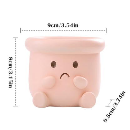 Cute Face Planter Pot, Small Resin Head Planters for Indoor Plants, Funny Smiling Face Flower Pot Succulent Planter with Drainage Hole, Gift IdeaI for Birthday Christmas (Pink) - color: Pink
