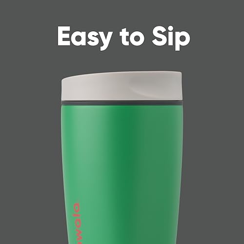 Owala SmoothSip Slider Insulated Stainless Steel Coffee Tumbler, Reusable Iced Coffee Cup, Hot Coffee Travel Mug, BPA Free 12 oz, Grey/Green (Sour Apple) - color: Sour Apple, size: 12 Ounces, style: No Handle