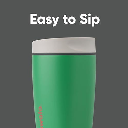 Owala SmoothSip Slider Insulated Stainless Steel Coffee Tumbler, Reusable Iced Coffee Cup, Hot Coffee Travel Mug, BPA Free 12 oz, Grey/Green (Sour Apple) - color: Sour Apple, size: 12 Ounces, style: No Handle