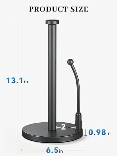 SMARTAKE Paper Towel Holder Countertop, Non-Slip Weighted Base, Gray | Freestanding Kitchen Roll Dispenser, Rustproof Stainless Steel, Spring Arm for Easy Tear, Widden Top, with 4 Suction Cups - color: 04-metallic Gray