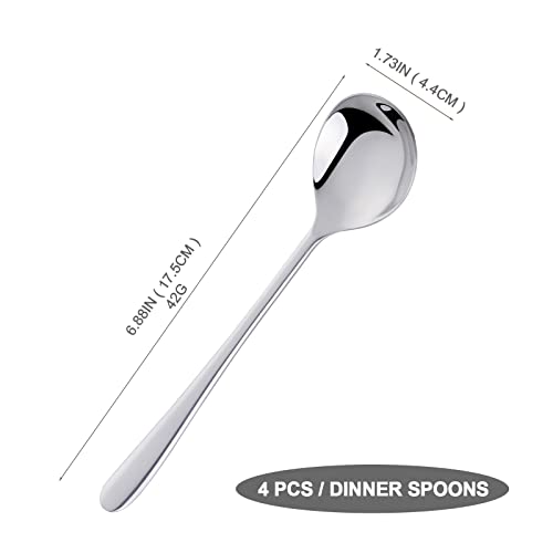 4-Piece Round Stainless Steel Bouillon Spoon Soup Spoons, Stainless Steel Large Round, Heavy-Weight Deep Bowl Spoon Set, Dinner Spoons for Soup Grain Dessert Milk, Dishwasher Safe - size: 4 pcs Silver