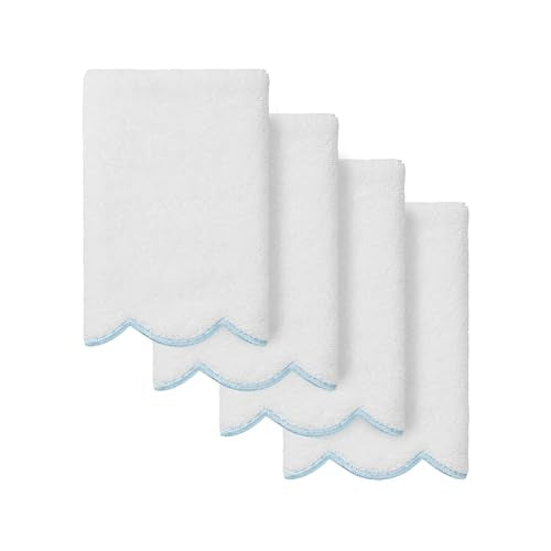 Grace Scallop Personalized Fingertip Towels, Blue 4 Piece Custom Fingertip Towels, Monogrammed Towels in Soft Turkish Cotton for Elegant Bathroom Decor-Blue-4 Pcs Fingertip Towel - color: Blue, size: 4 Pcs Fingertip Towel