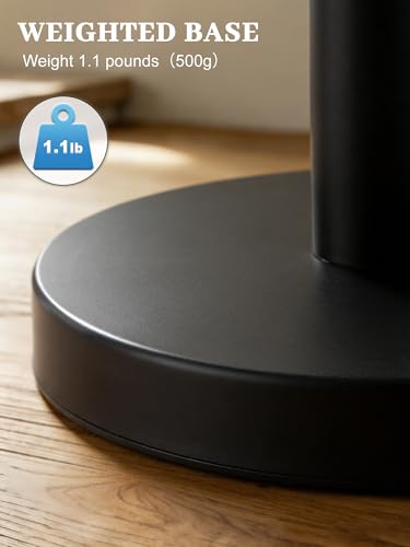 SMARTAKE Paper Towel Holder Countertop, Non-Slip Weighted Base, Black | Freestanding Kitchen Roll Dispenser, Rustproof Stainless Steel, Spring Arm for Easy Tear, Widden Top, with 4 Suction Cups - color: 02-black