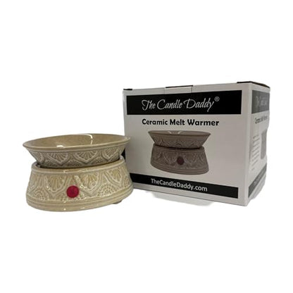 The Candle Daddy Wax Melt and Candle Warmer - Safe No Flame/No Bulb - Ceramic Cream Decorative Etched
