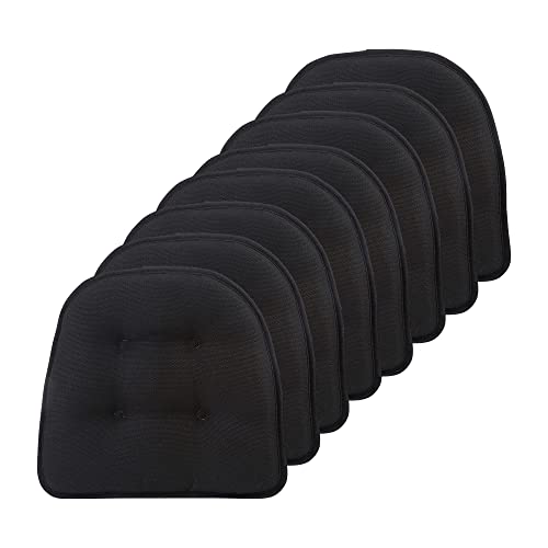 Non-Slip Chair Cushions, Assembled in USA, U-Shaped Skid-Proof Seat Pads for Dining Room, Kitchen, Office, 15"x16" - color: Solid Midnight Black, size: 8 Pack