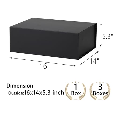 Black Gift Box,16x14x5.3 Large Gift Boxes With Lids For Presents Includes Ribbon And Diy Printable Sticker Paper,Bridesmaid Proposal Box,Magnetic Gift Box For Birthday,Wedding,Graduation - color: 16x14x5.3inch-Black-Pack 3