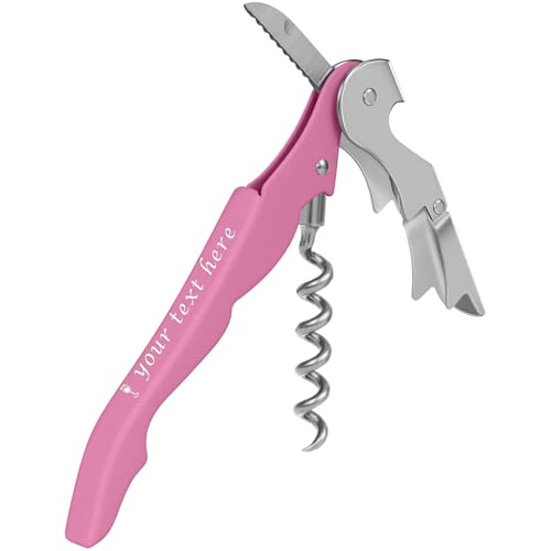 Custom Wine Bottle Opener, Stainless Steel Wine Key Corkscrew w/Foil Cutter | 5-100Pcs Double Hinged,Personalized Engraved Logo&Text,Gift for Servers,Sommeliers,Bartenders,Compact Travel Professional - color: Pink