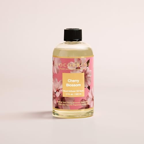 Reed Diffuser Refill Cherry Blossom 17oz (500ml) with 8 Sticks - Premium Long-Lasting Scented Oil, Home Fragrance for Bedroom, Bathroom Home Decor - size: 17 Fl Oz (Pack of 1)