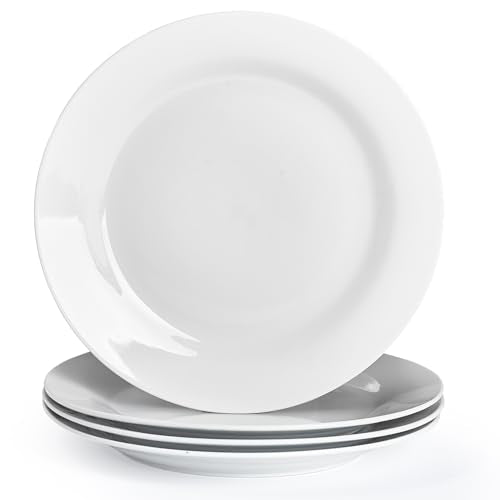 10.5" Round Dinner Plates Set of 4, White Ceramic Plates for Dinner, Salad, Appetizer & Dessert, Microwave, Dishwasher Safe Dinnerware for Kitchen, Perfect to Party Wedding Birthday & Christmas Dishes - color: Round 10.5"