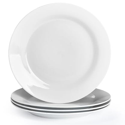 10.5" Round Dinner Plates Set of 4, White Ceramic Plates for Dinner, Salad, Appetizer & Dessert, Microwave, Dishwasher Safe Dinnerware for Kitchen, Perfect to Party Wedding Birthday & Christmas Dishes - color: Round 10.5"