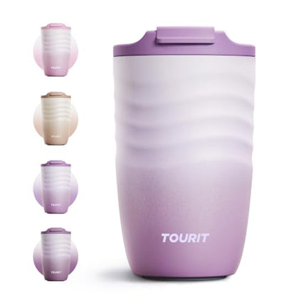 TOURIT 12 oz Travel Coffee Mug, Vacuum Insulated Stainless Steel Tumbler with Ripple-Wave Anti-Slip Grip, Built-in Silicone Bottom for Quiet & Stable, Leak-Proof Lid, Fits Car Cup Holder, Lilac - color: Lilac, size: 12 Ounces