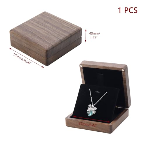 KUMGROT Walnut Wood Necklace Box Pendant Necklace Gift Box | Jewelry Gift Boxes with Velvet Soft Interior Holder for Necklaces Wedding, Romantic Proposal Gift Box, Jewelry Display Case - style: Jewelry Box