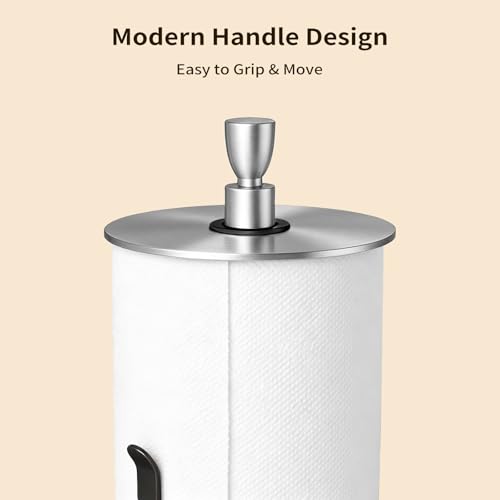 Heavy Duty Paper Towel Holder Countertop Top Damping Disc Silver | Easy One-Handed Tear, Weighted Base Non-Slip, Tension Arm Prevents Unraveling, Countertop Paper Stand for Kitchen, Bathroom - color: Silver