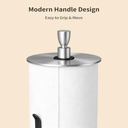 Heavy Duty Paper Towel Holder Countertop Top Damping Disc Silver | Easy One-Handed Tear, Weighted Base Non-Slip, Tension Arm Prevents Unraveling, Countertop Paper Stand for Kitchen, Bathroom - color: Silver