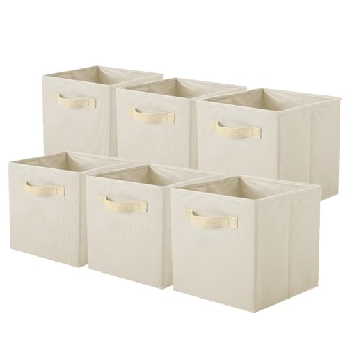 ShellKingdom Storage Bins, Foldable Fabric Storage Cubes And Cloth Storage | Storage Organizer For Closet And Toys, 10.5x10.5x11 INCH, 6 Pack (Beige) - color: Beige, size: 6